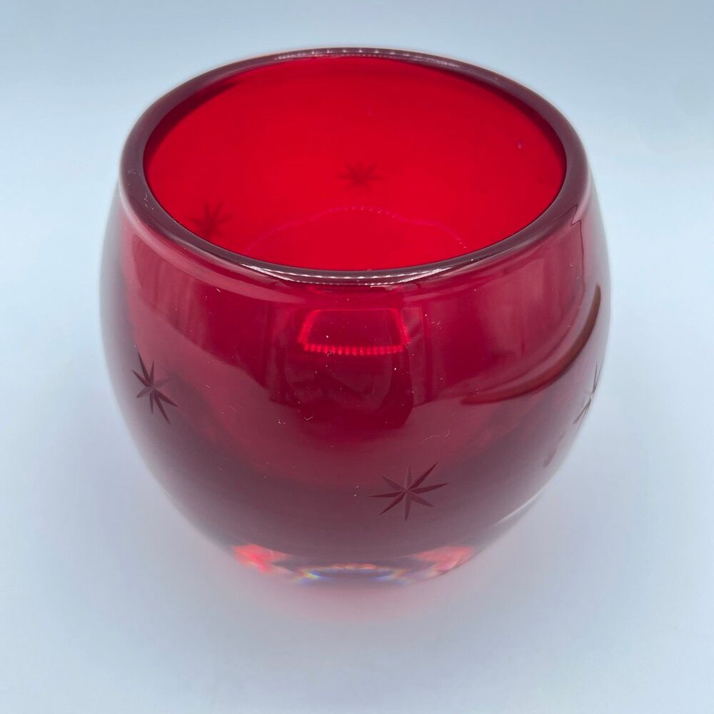 Crate & Barrel Ruby Red Glass Starburst Votive Star Candle Holder Poland